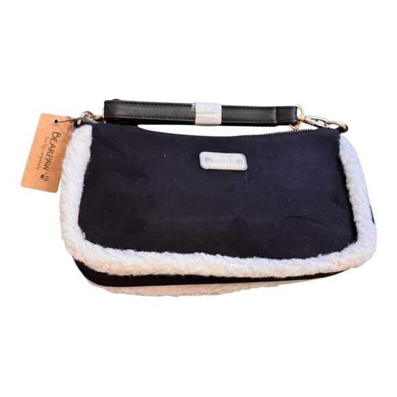 Bearpaw Pouchette Shoulder Bag in Faux Suede Shearling Trim NWT - Picture 1 of 5